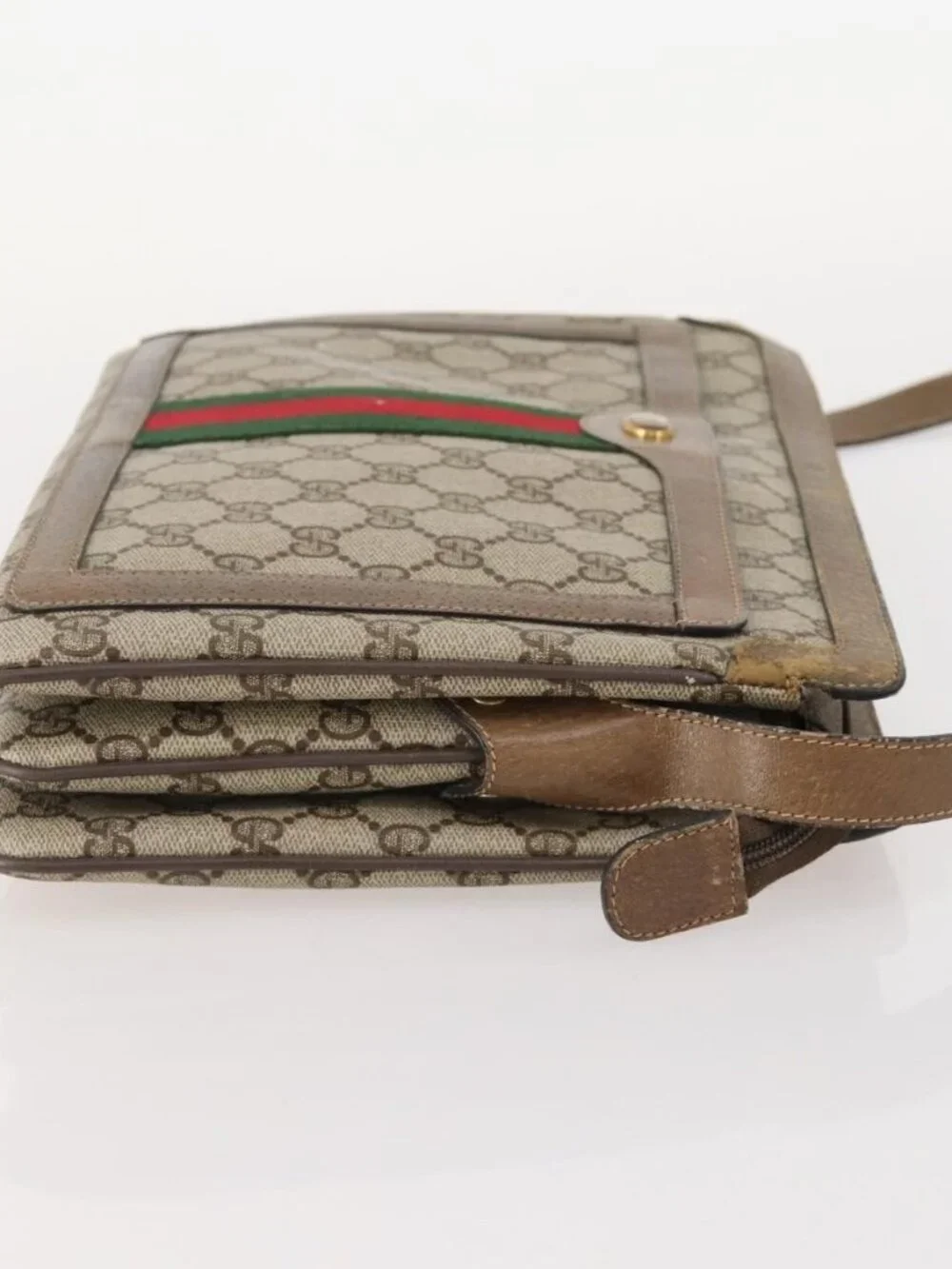 GUCCI GG Supreme Web Sherry Line Bag PVC Beige Gold 14 02 013 Auth INZ070